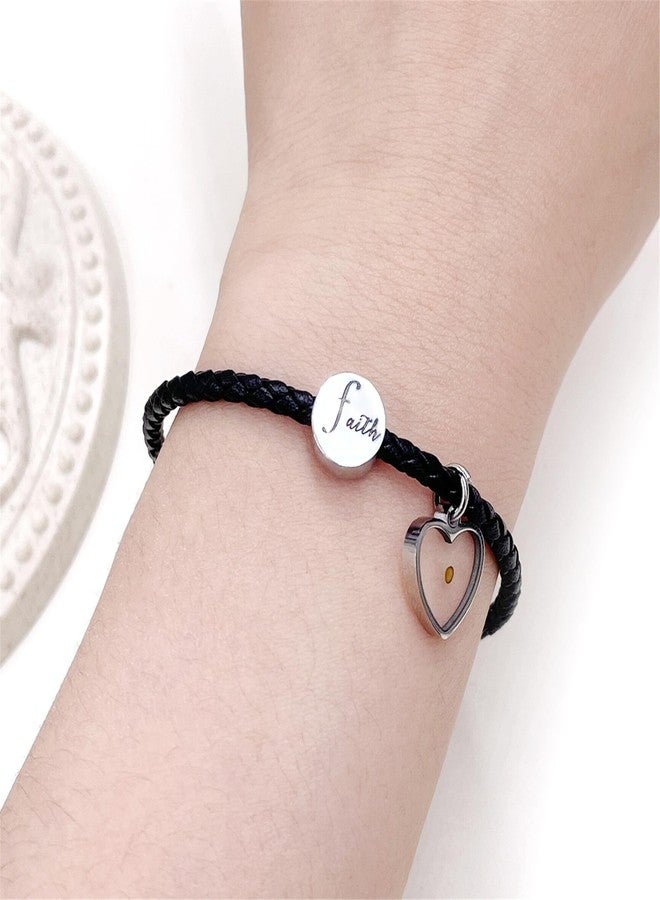 Tobestu Braided PU Leather Bracelet Braided Black Cuff Wrap Bracelets for Women Adjustable With Faith and Heart Mustard Seed Charm Y4424 (Heart Seed) - Image 2